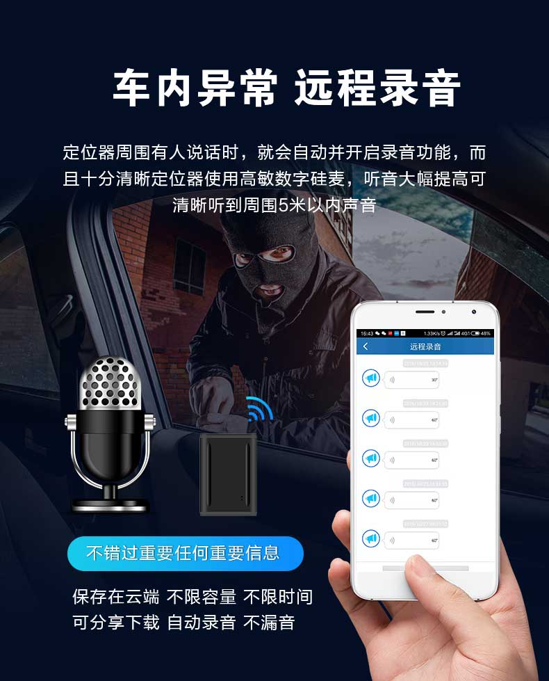 GT20C-5000mAh强磁无线免安装远程听音GPS定位器